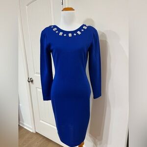 Elegant deposit v back Blue Dress with diamond jewel Embellishments